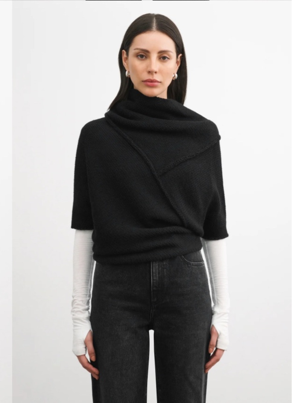 MARELLA Black Asymmetric Cowl Turtleneck Sweater